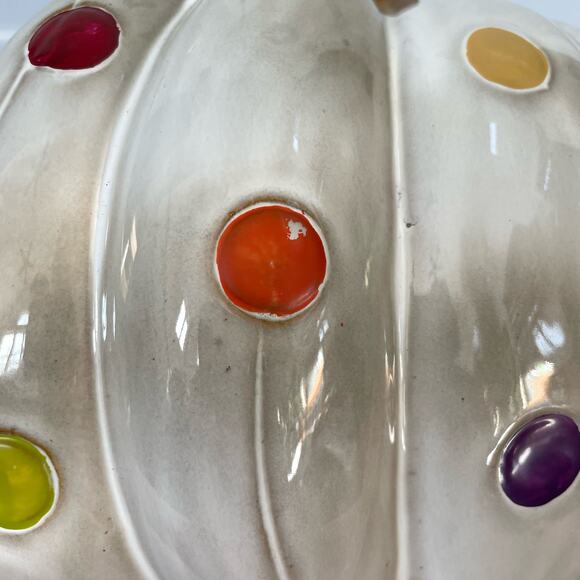 Ceramic Polka Dot Pumpkin White Multi Color Decor Fall Halloween Autumn READ - Picture 10 of 15